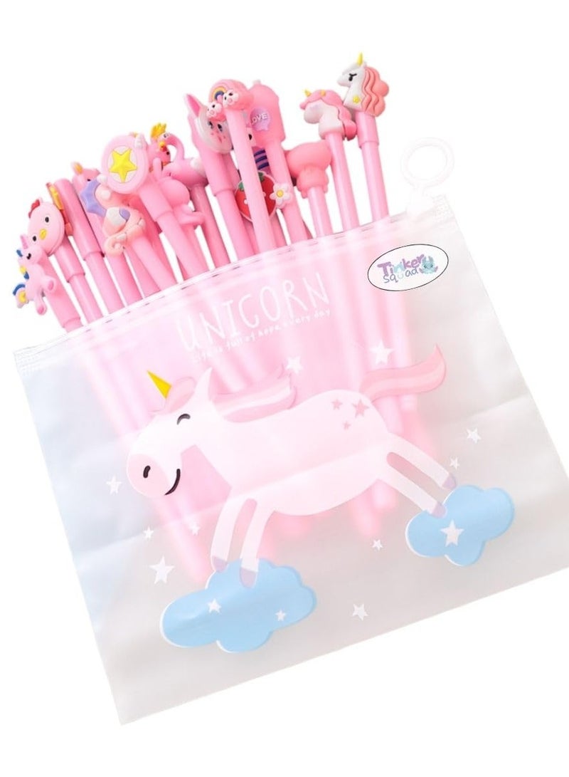 21-Piece Unicorn Patterns Pen With File Bag Set Pink/Clear - Image 1